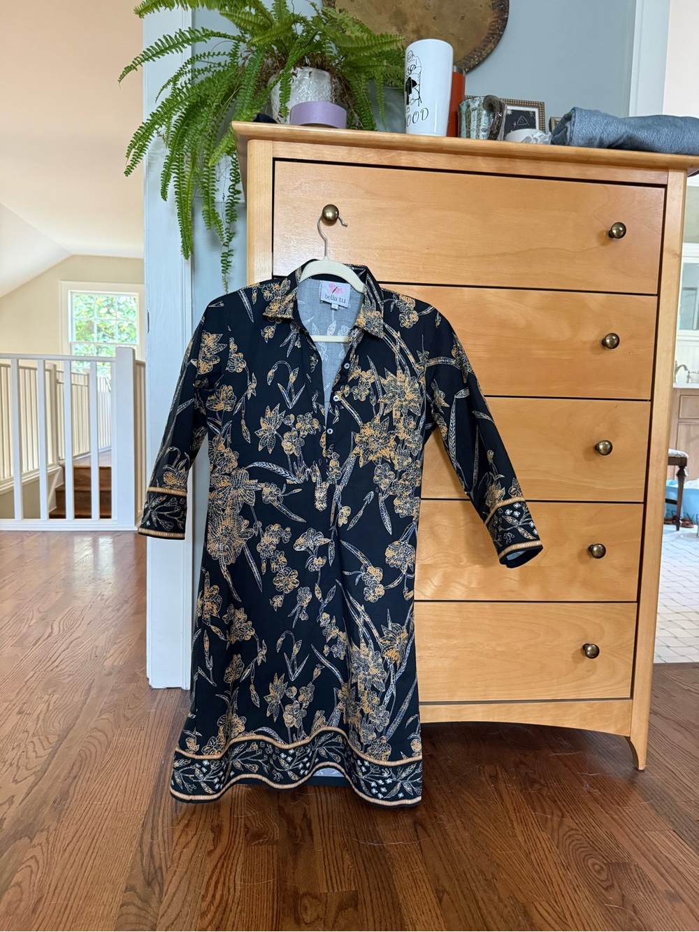 Tuckernuck Black Dress with Gold Floral Print